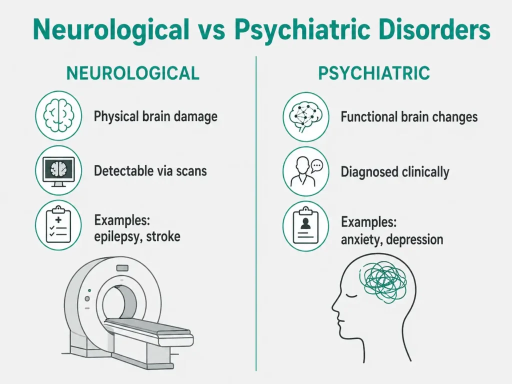 neurological vs psychiatric disorders comparison infographic