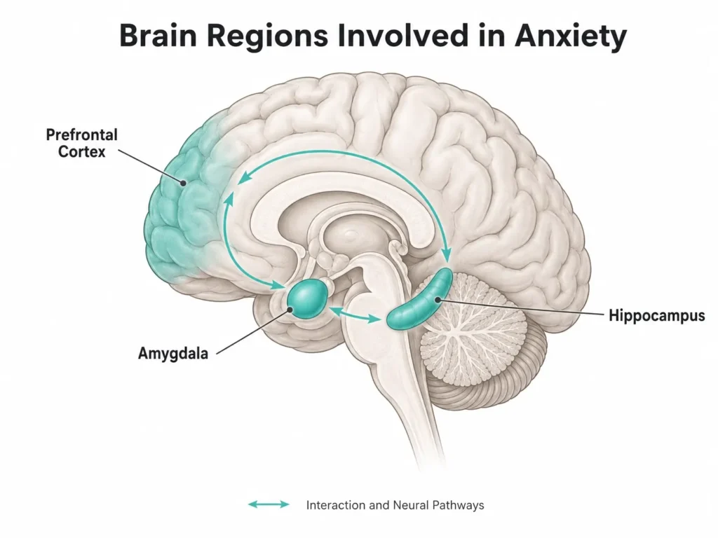 brain regions anxiety amygdala prefrontal cortex hippocampus diagram