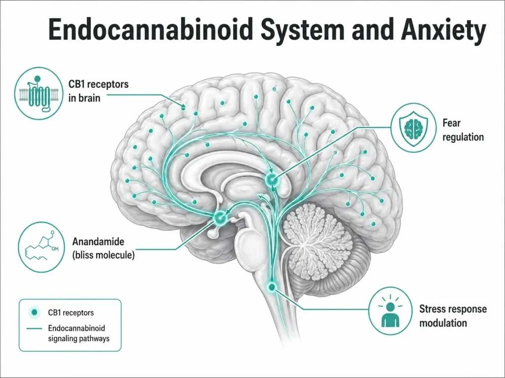 endocannabinoid system anxiety CB1 receptors brain diagram