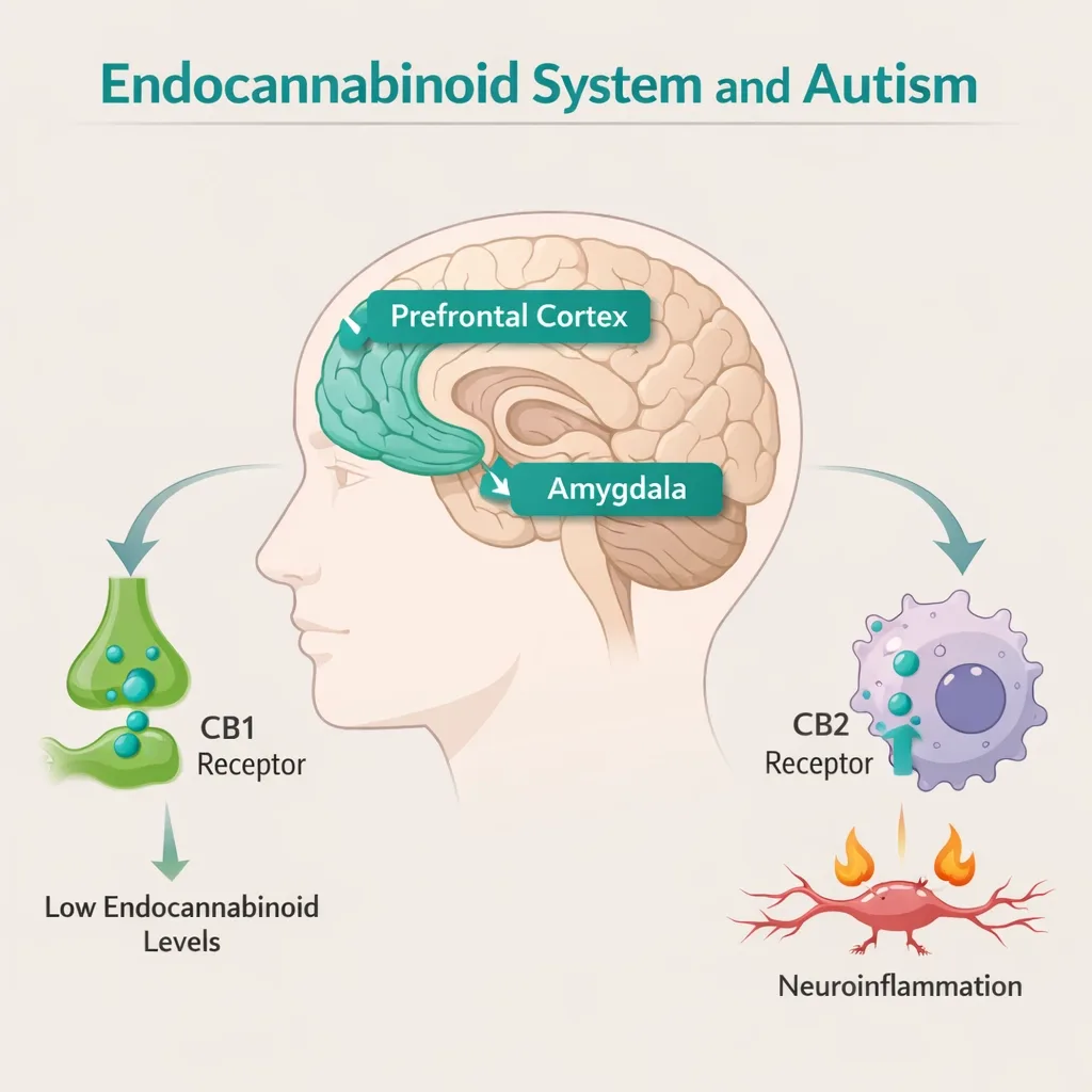 endocannabinoid system autism CB1 CB2 receptors brain neuroinflammation illustration