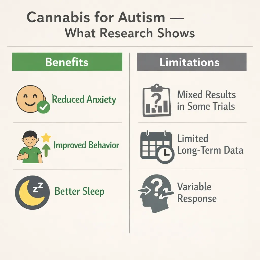 CBD autism research benefits limitations anxiety behavior sleep infographic Pennsylvania