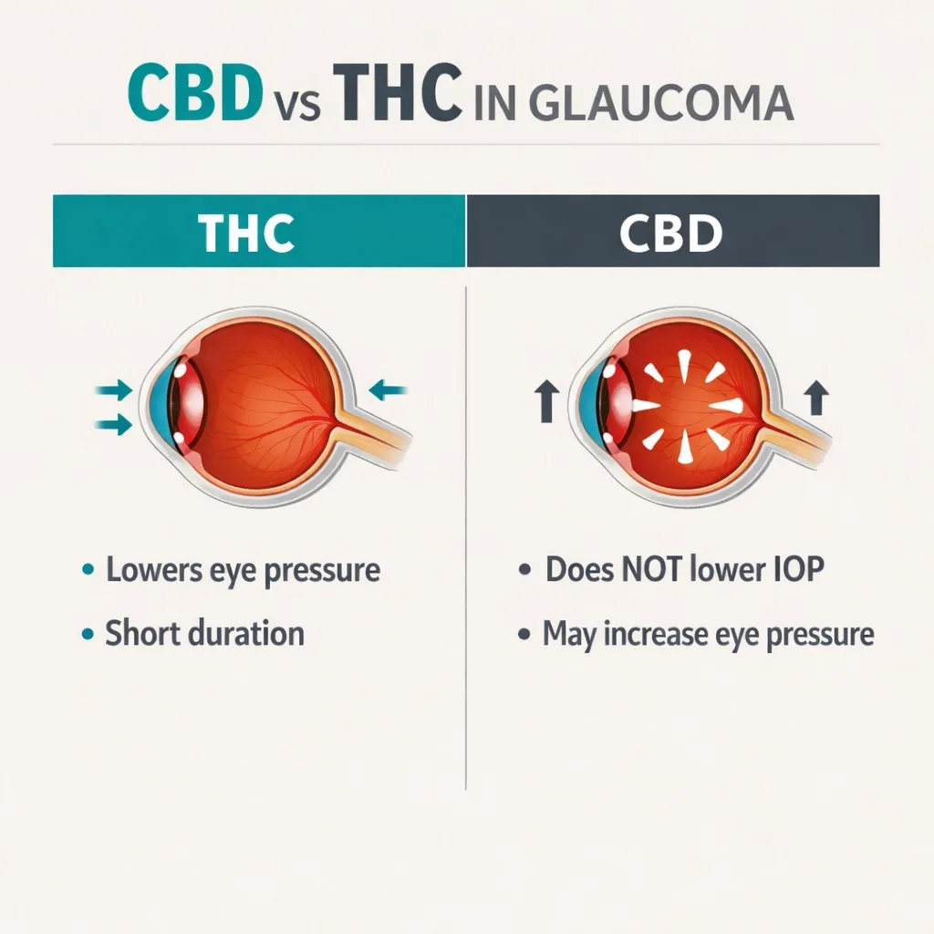 CBD vs THC glaucoma eye pressure effect CBD may increase IOP infographic