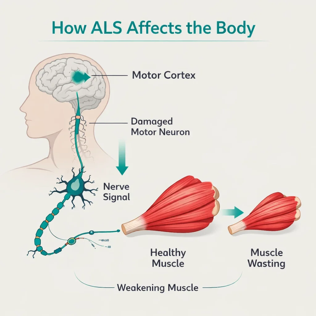 how ALS affects motor neurons muscle weakness degeneration diagram Pennsylvania