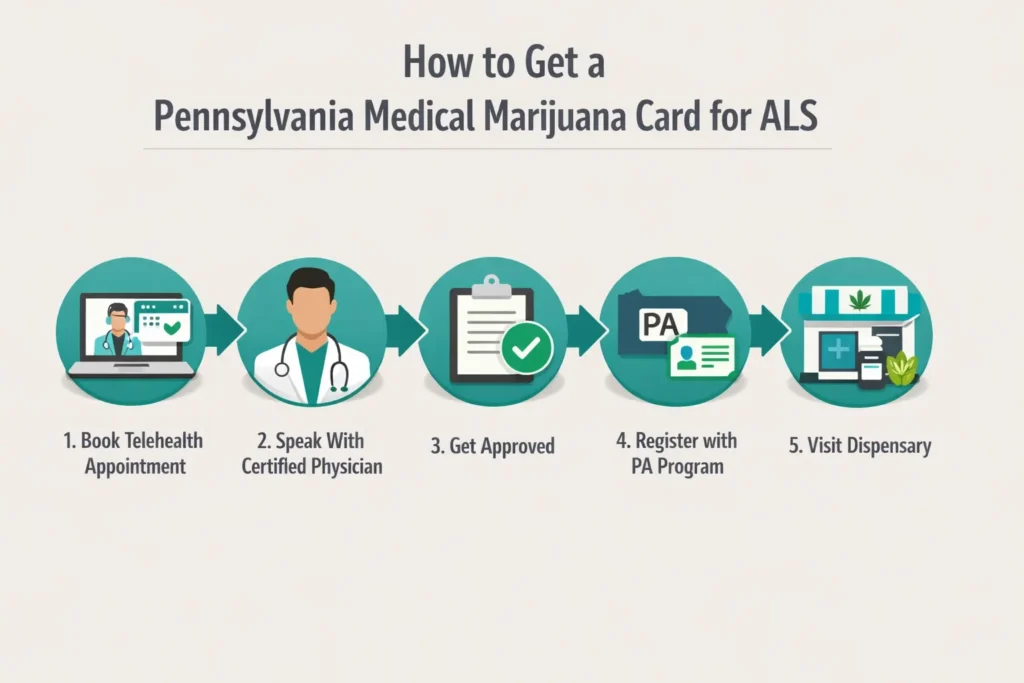 how to get medical marijuana card Pennsylvania ALS step by step process infographic