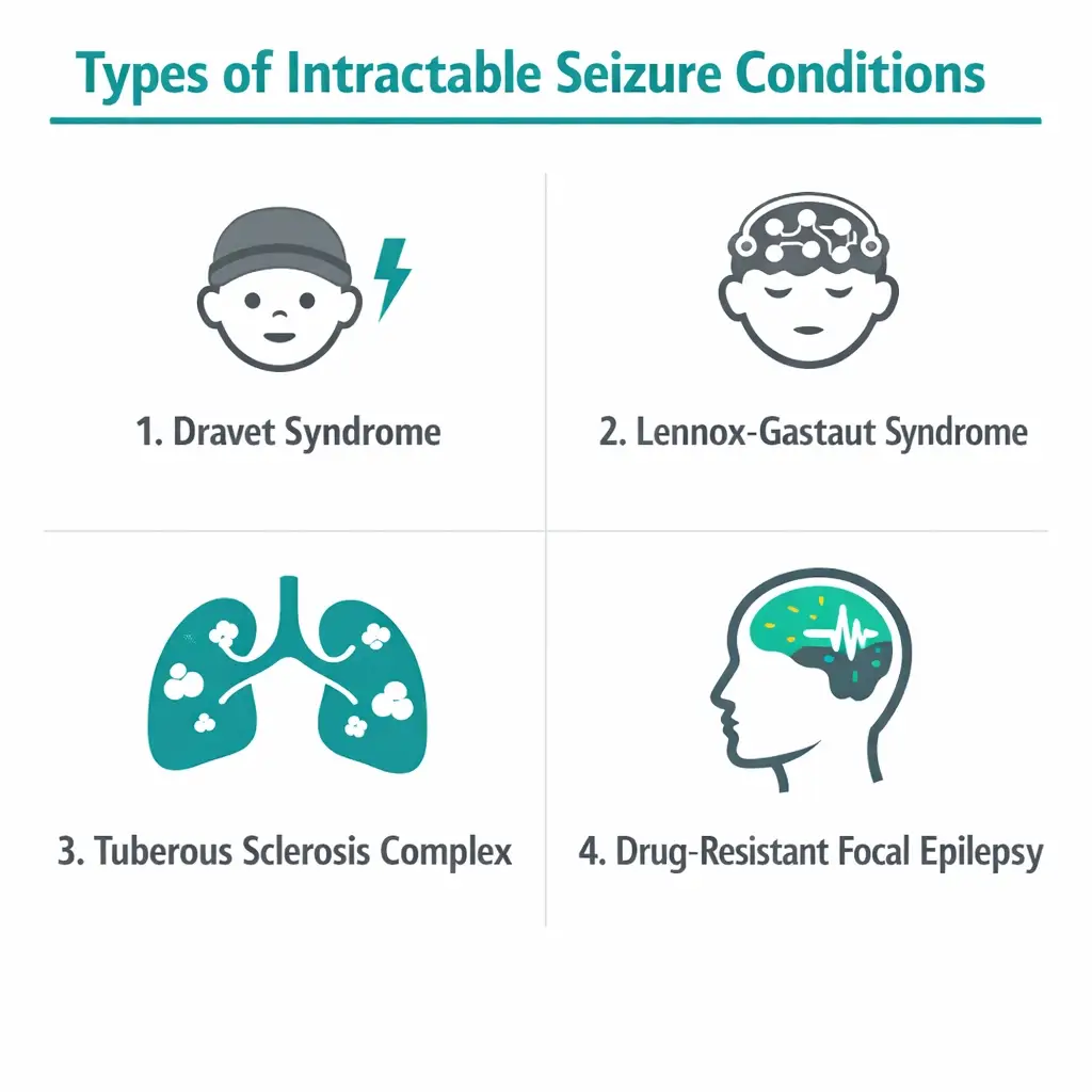 Dravet syndrome Lennox Gastaut TSC drug resistant epilepsy conditions infographic
