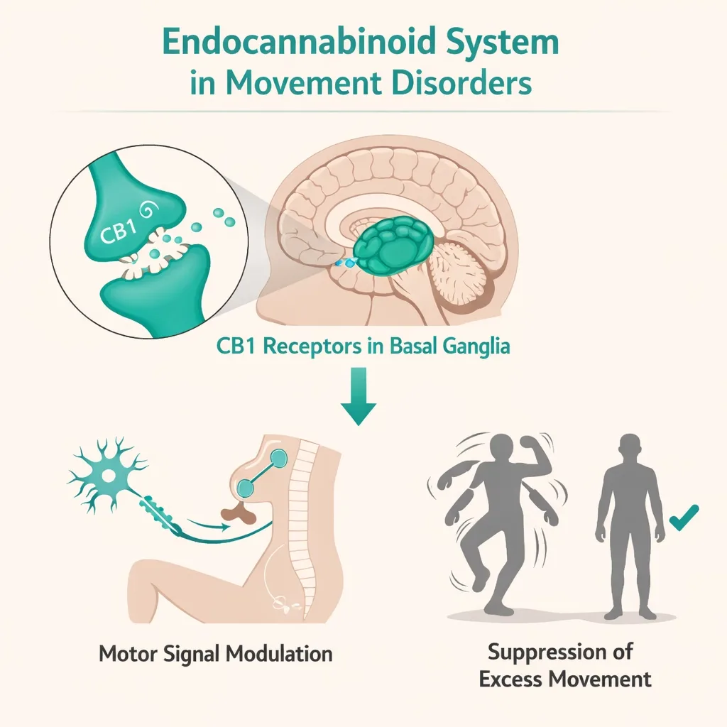 endocannabinoid system movement disorders CB1 basal ganglia motor control diagram