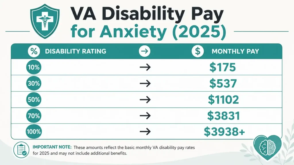 VA disability pay anxiety monthly compensation infographic