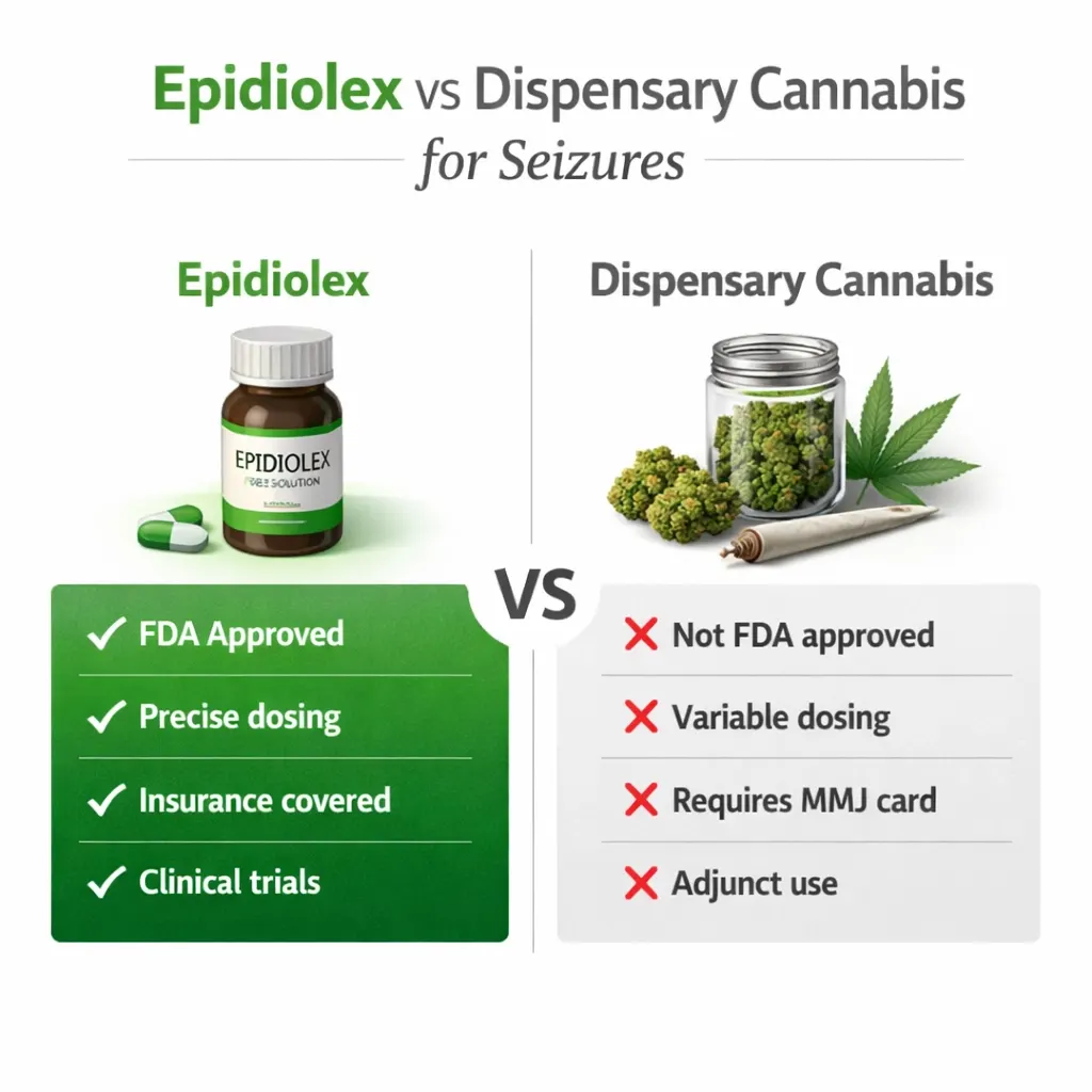 Epidiolex vs dispensary cannabis seizures CBD FDA approved comparison infographic Pennsylvania