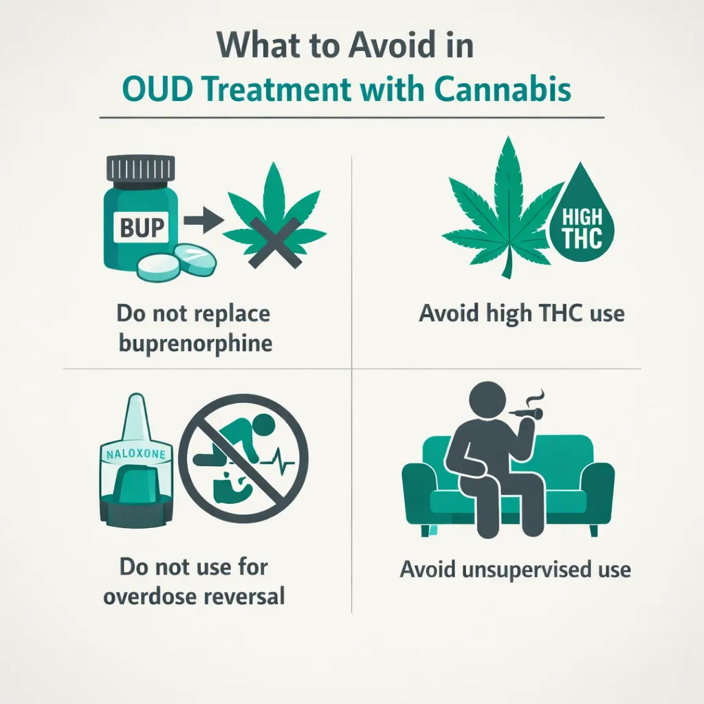 what to avoid cannabis opioid use disorder high THC overdose warning infographic