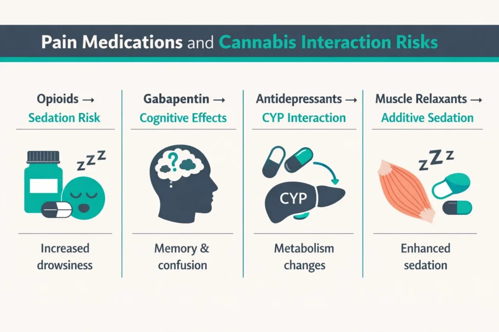pain medications cannabis interaction opioids gabapentin antidepressants infographic