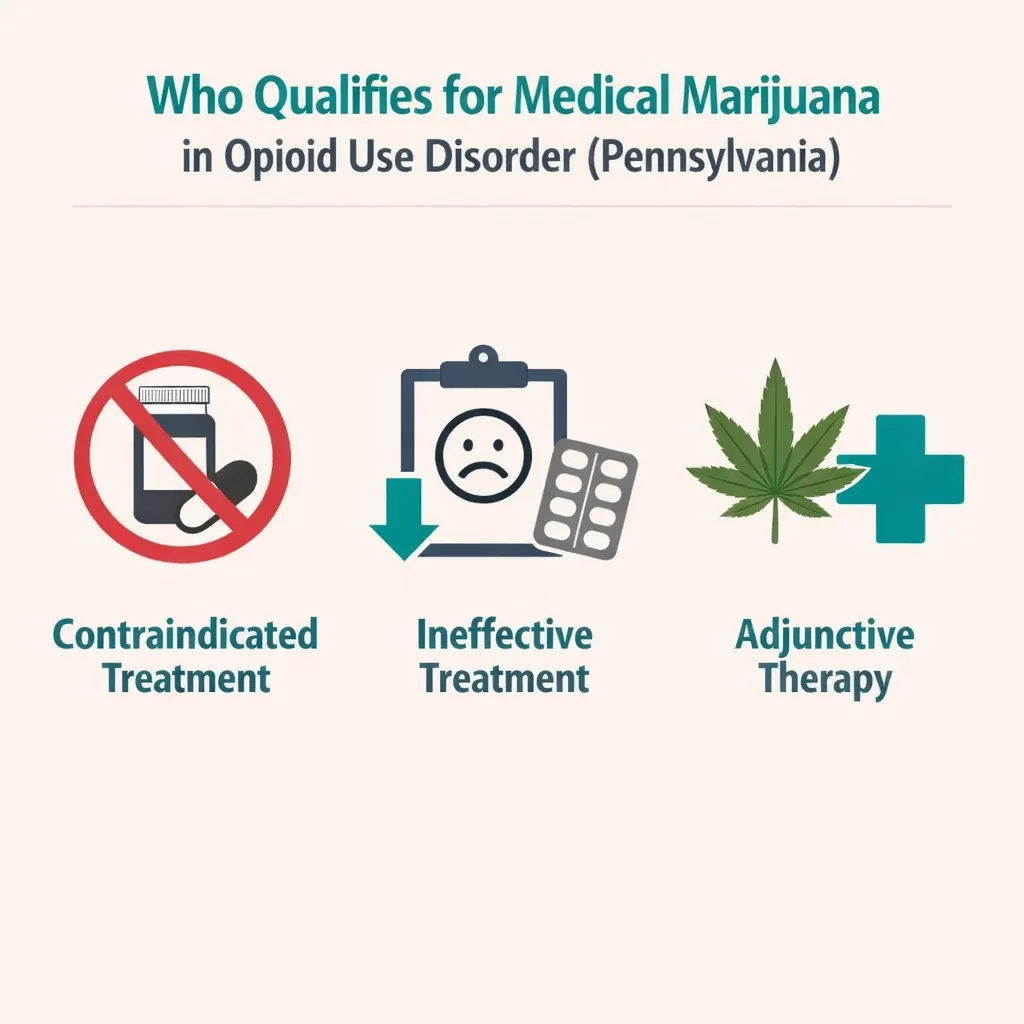 opioid use disorder qualification Pennsylvania contraindicated ineffective adjunctive therapy infographic