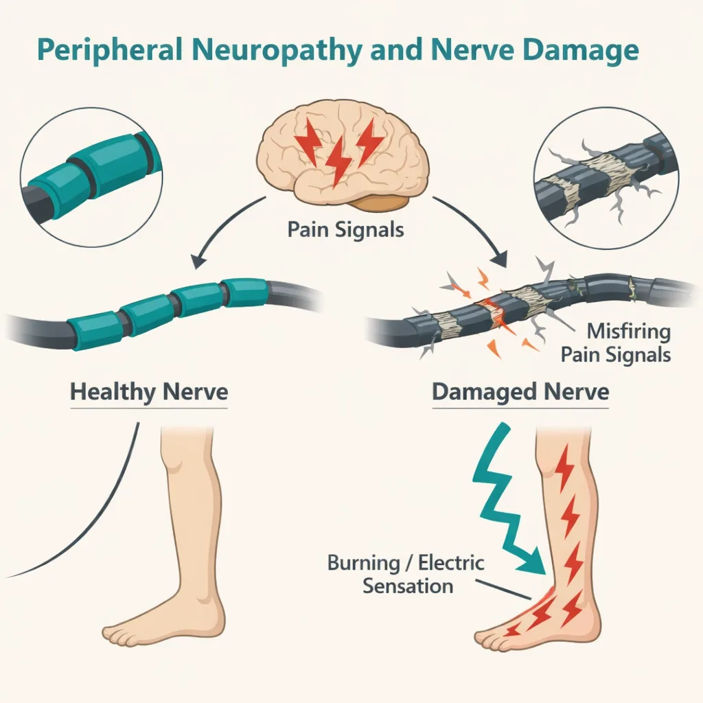 peripheral neuropathy nerve damage burning electric pain signal diagram