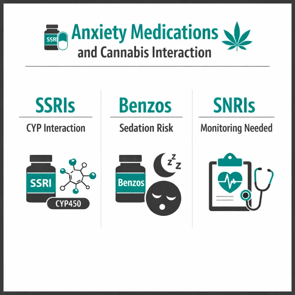anxiety medications cannabis interaction SSRIs benzodiazepines infographic