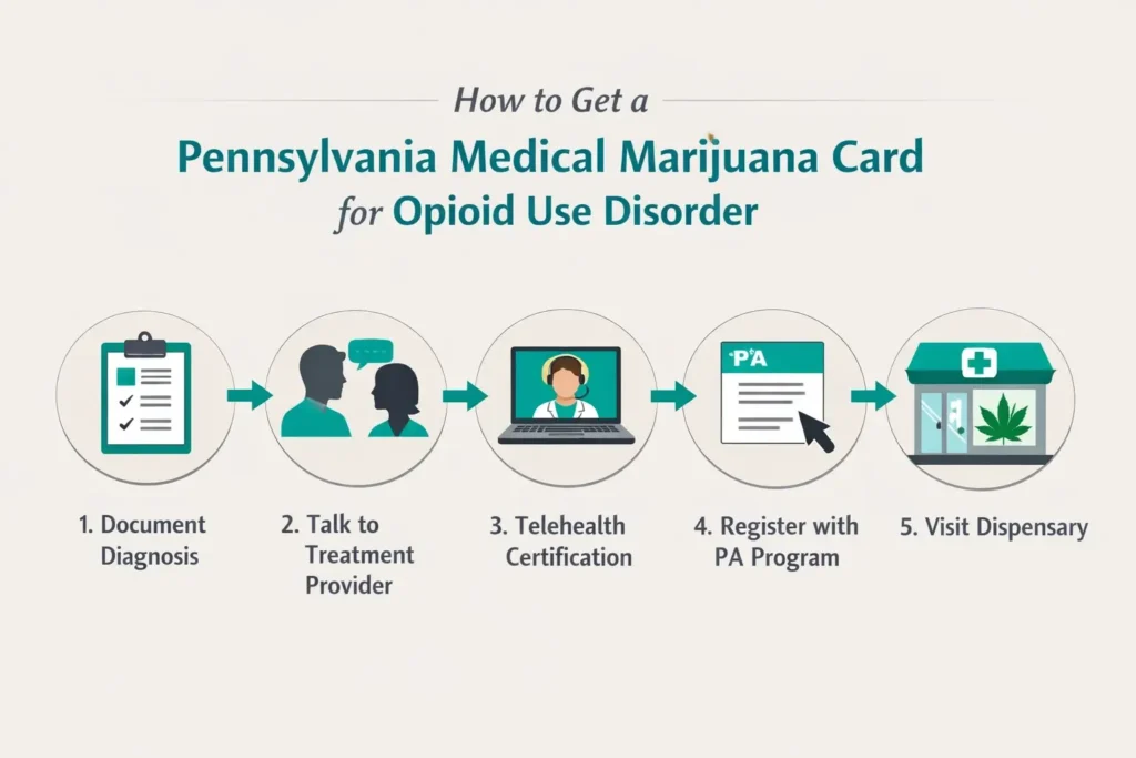 how to get medical marijuana card Pennsylvania opioid use disorder step by step infographic