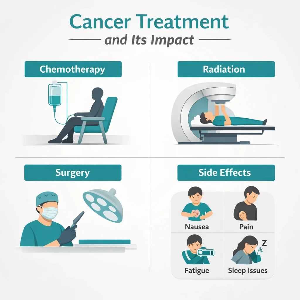 cancer treatment chemotherapy radiation side effects nausea pain fatigue infographic