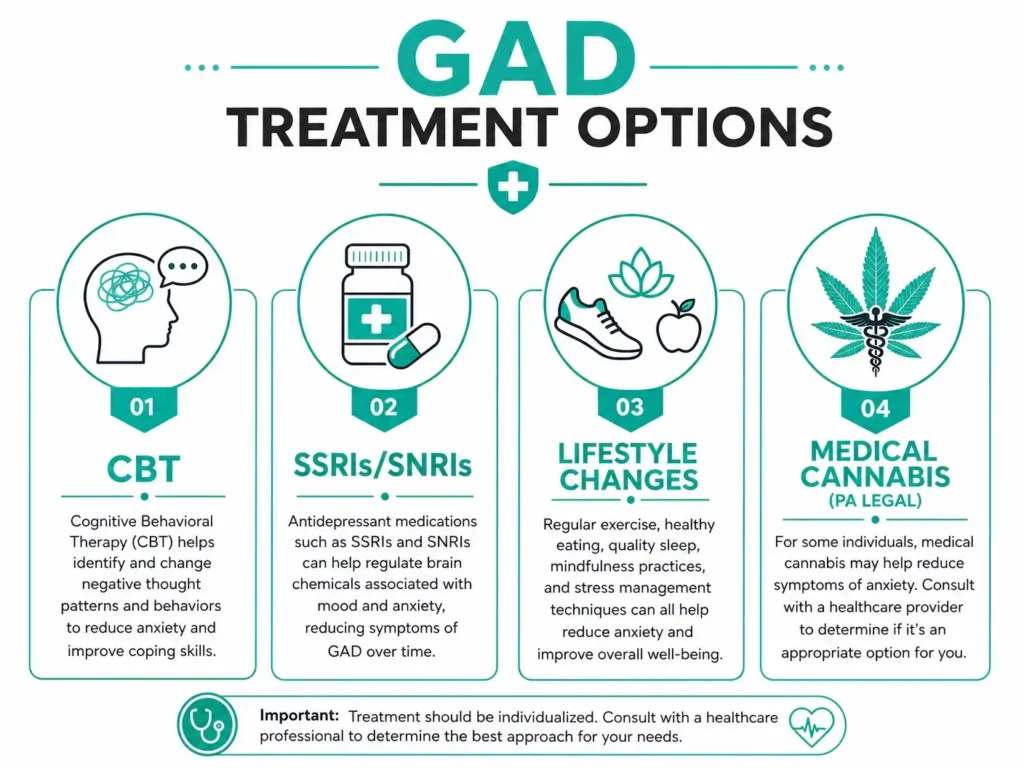 GAD treatment options CBT SSRI lifestyle cannabis infographic