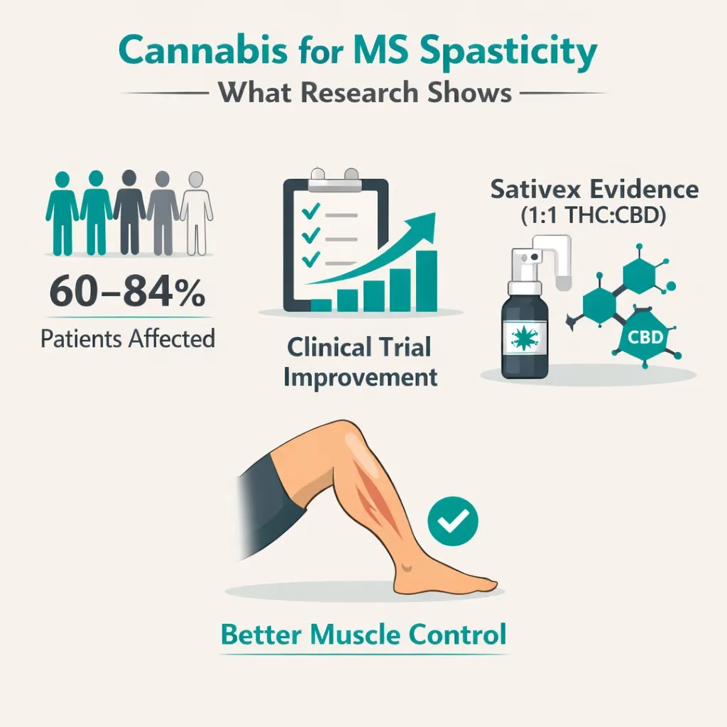 cannabis multiple sclerosis spasticity clinical trial Sativex THC CBD infographic
