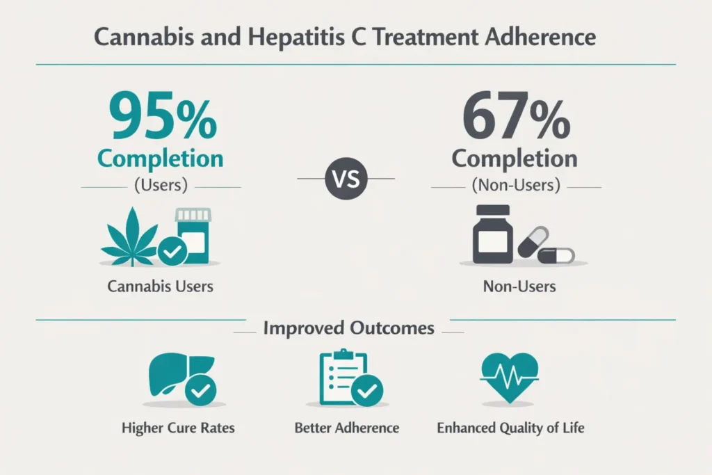 cannabis hepatitis C treatment adherence study completion rates infographic