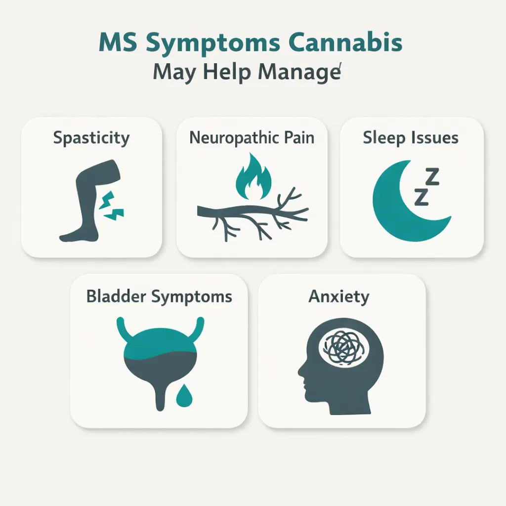 multiple sclerosis symptoms spasticity pain sleep bladder cannabis relief infographic