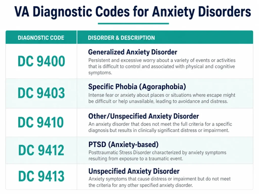 VA anxiety rating scale 0 to 100 percent infographic