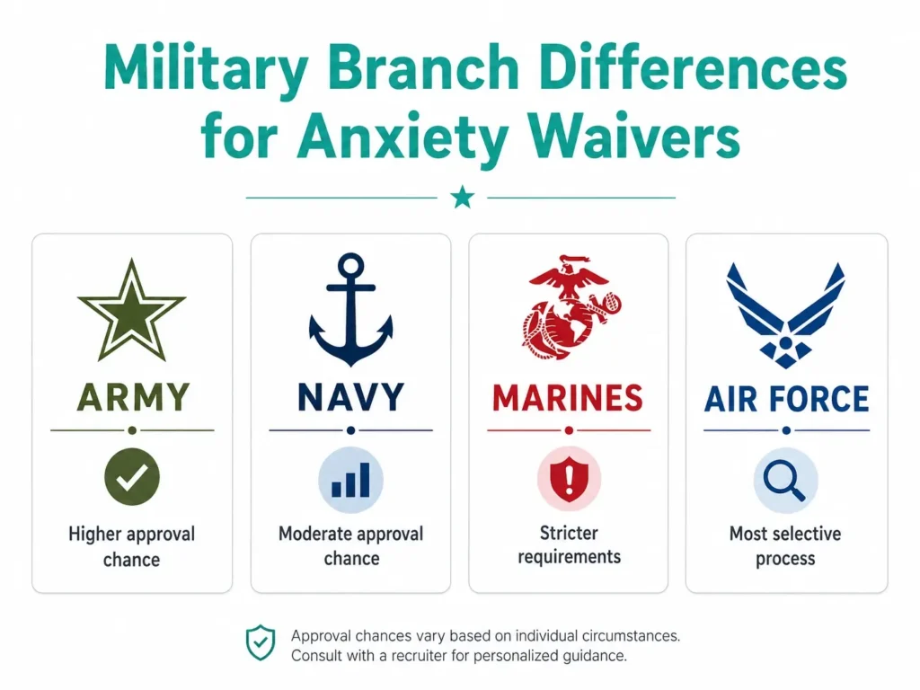 military branch anxiety waiver comparison infographic