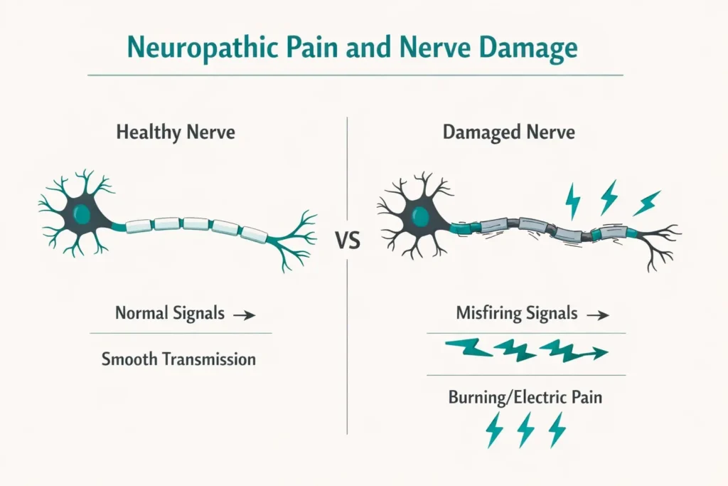 neuropathic pain nerve damage burning electric signal diagram