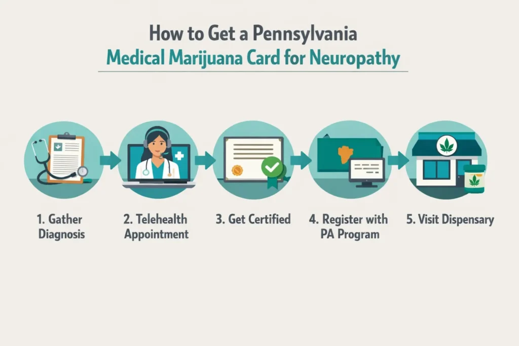 how to get medical marijuana card Pennsylvania neuropathy step by step process infographic