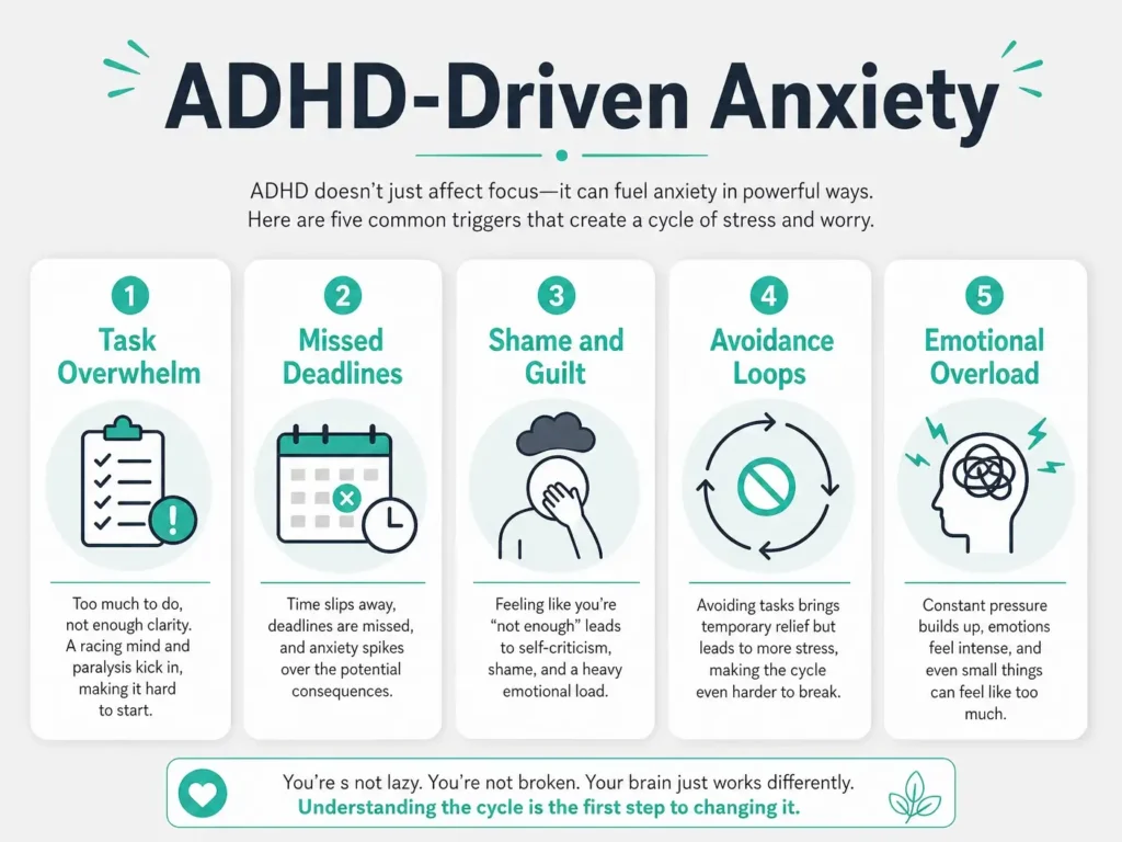 ADHD driven anxiety symptoms infographic