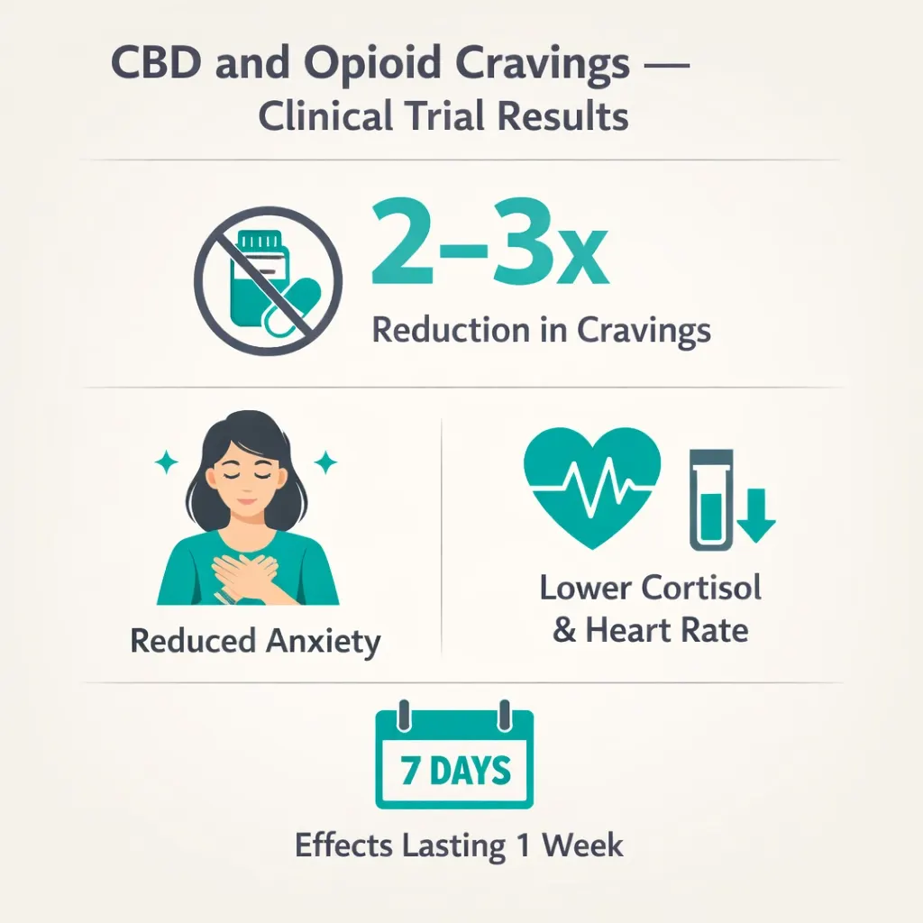 CBD opioid craving reduction clinical trial infographic anxiety cortisol reduction
