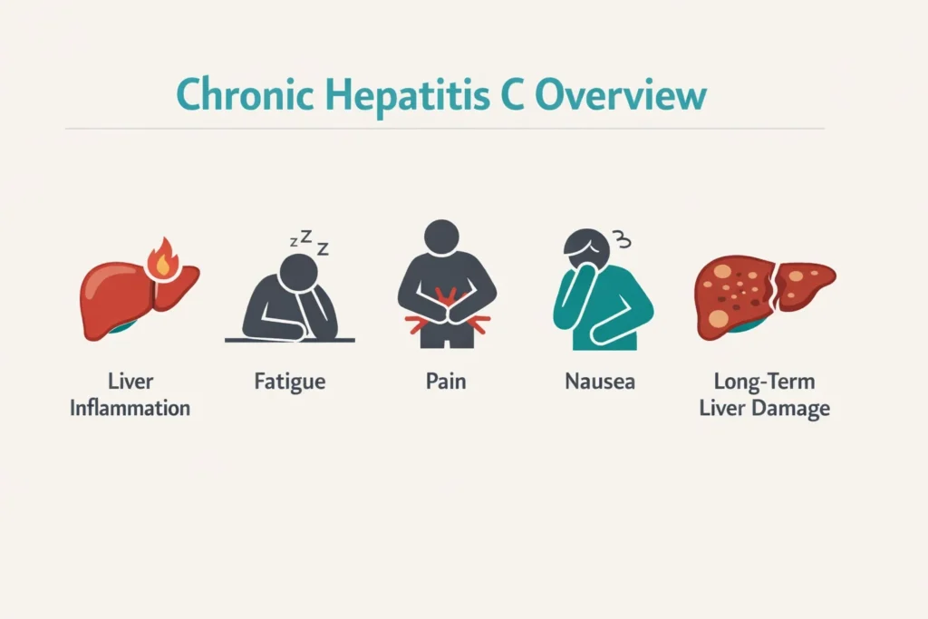 chronic hepatitis C symptoms liver inflammation fatigue nausea infographic
