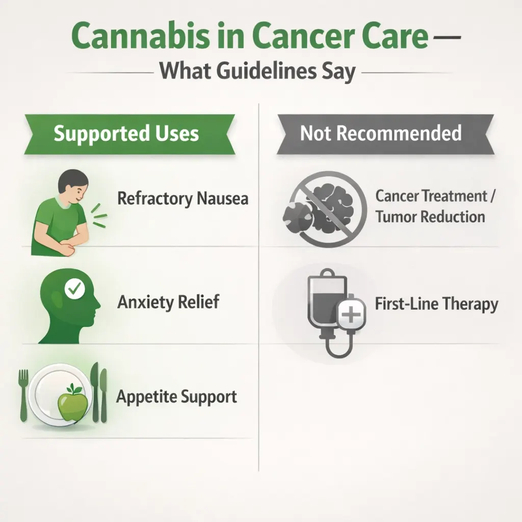cannabis for cancer guidelines ASCO MASCC benefits limitations infographic
