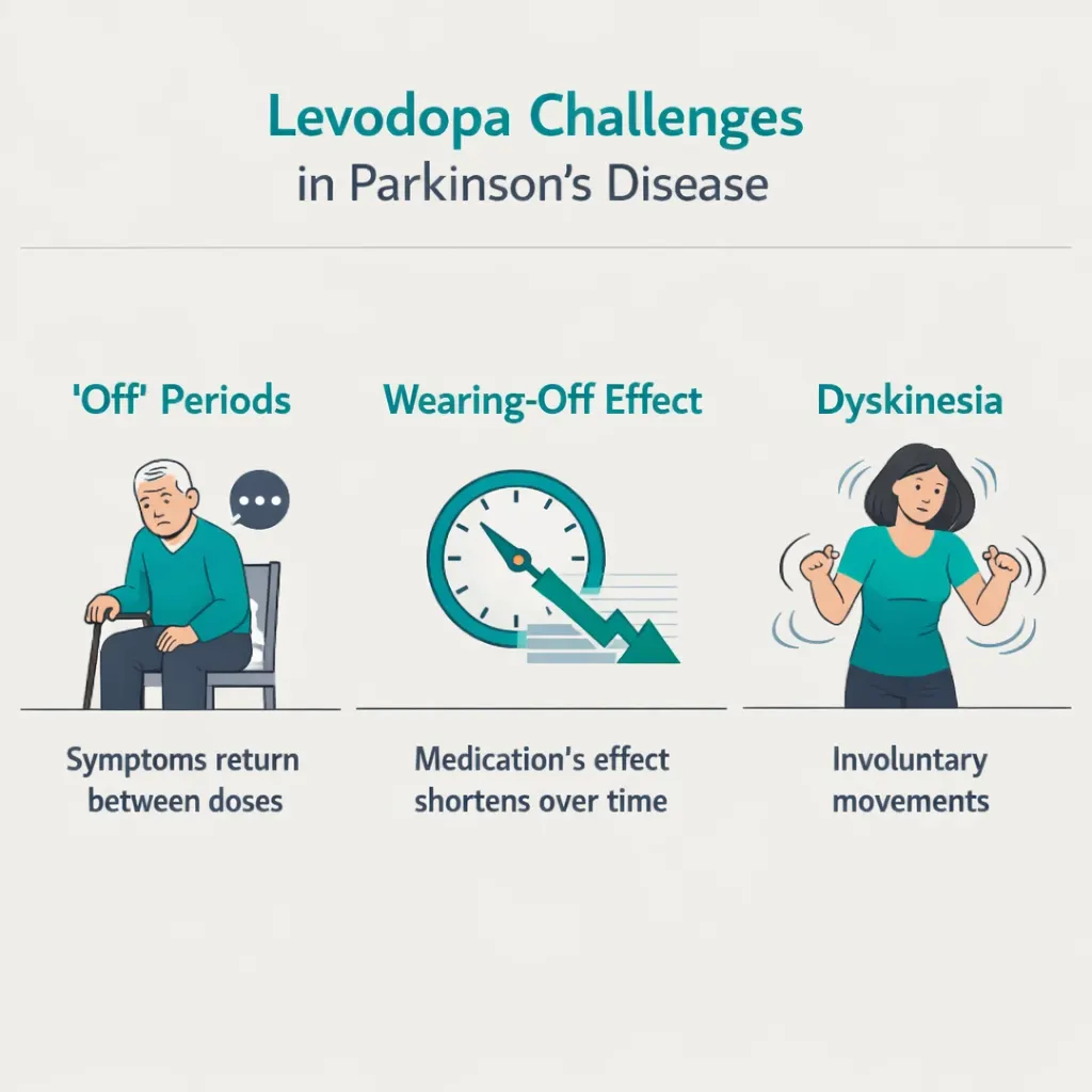levodopa off periods dyskinesia wearing off Parkinson’s disease infographic