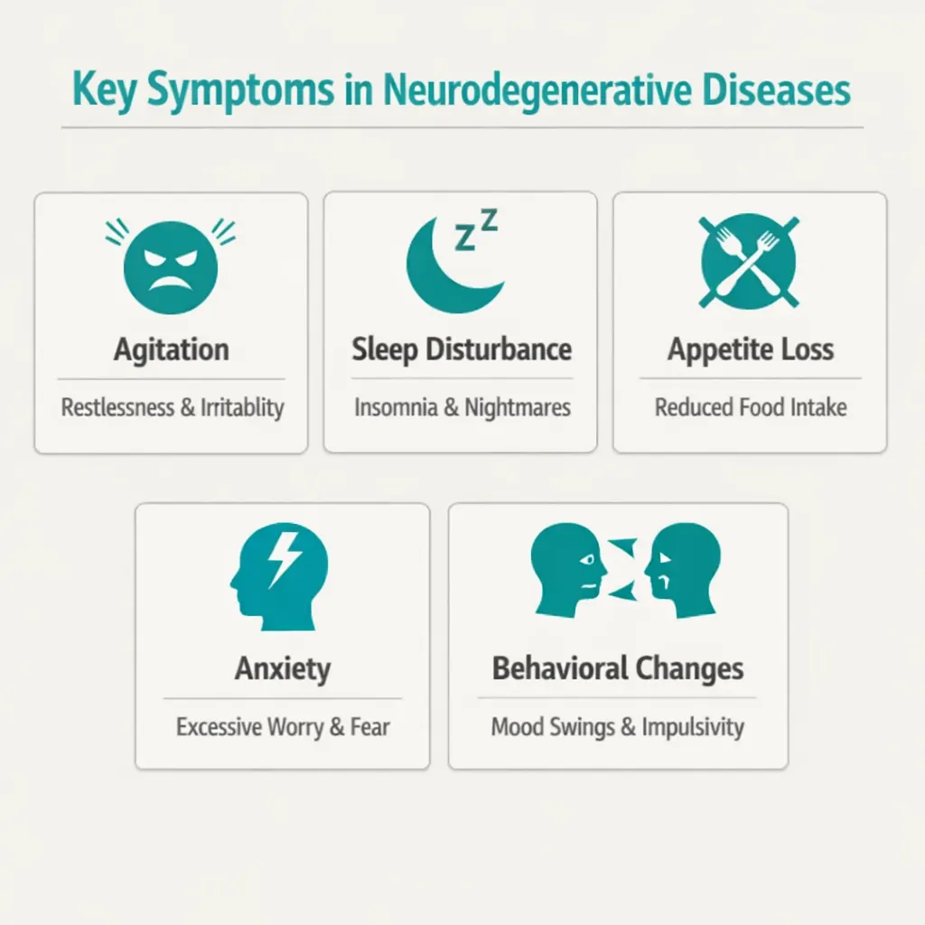dementia symptoms agitation sleep loss anxiety appetite behavioral changes infographic
