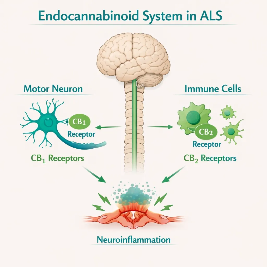 endocannabinoid system ALS CB1 CB2 receptors brain spinal cord illustration