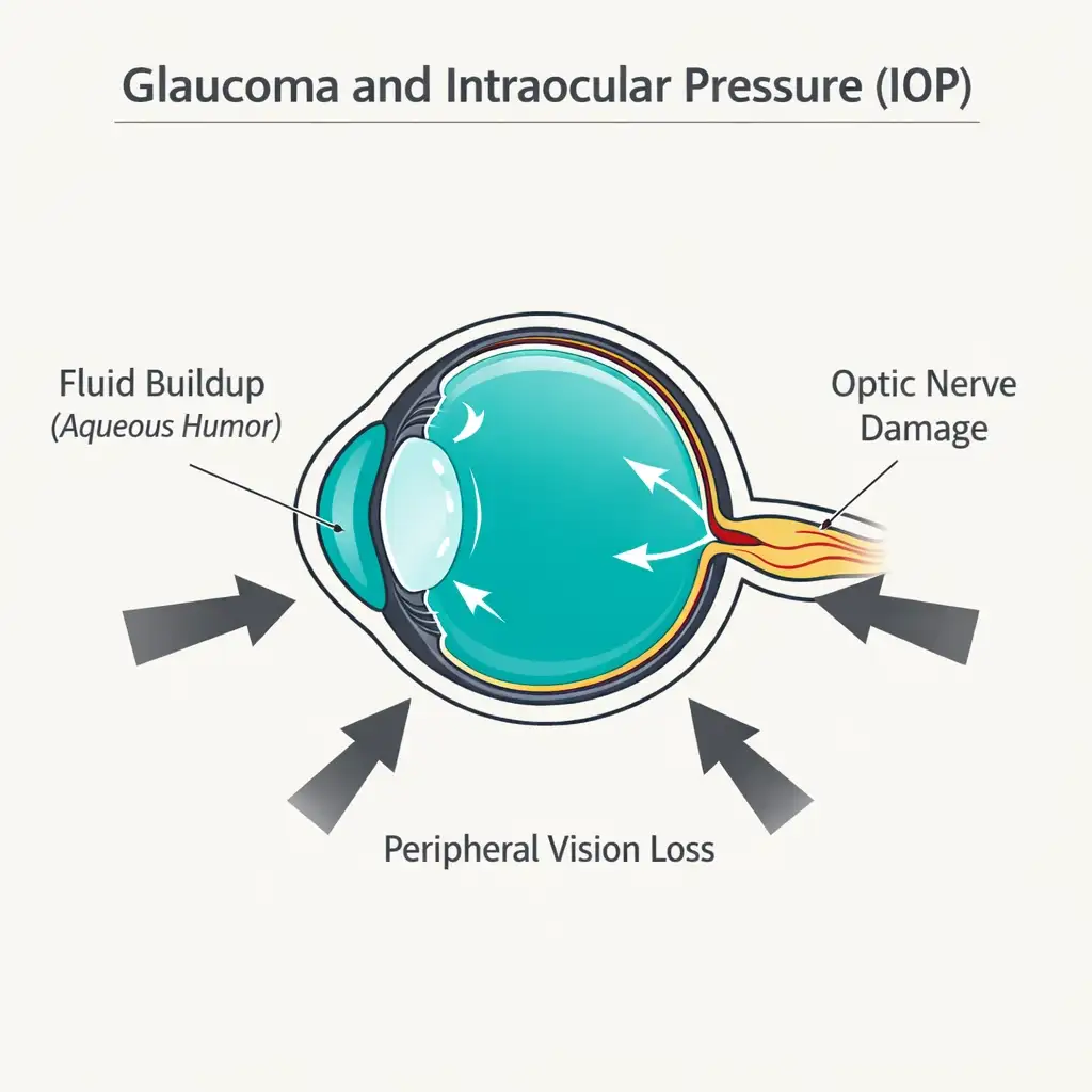 glaucoma intraocular pressure optic nerve damage eye cross section diagram