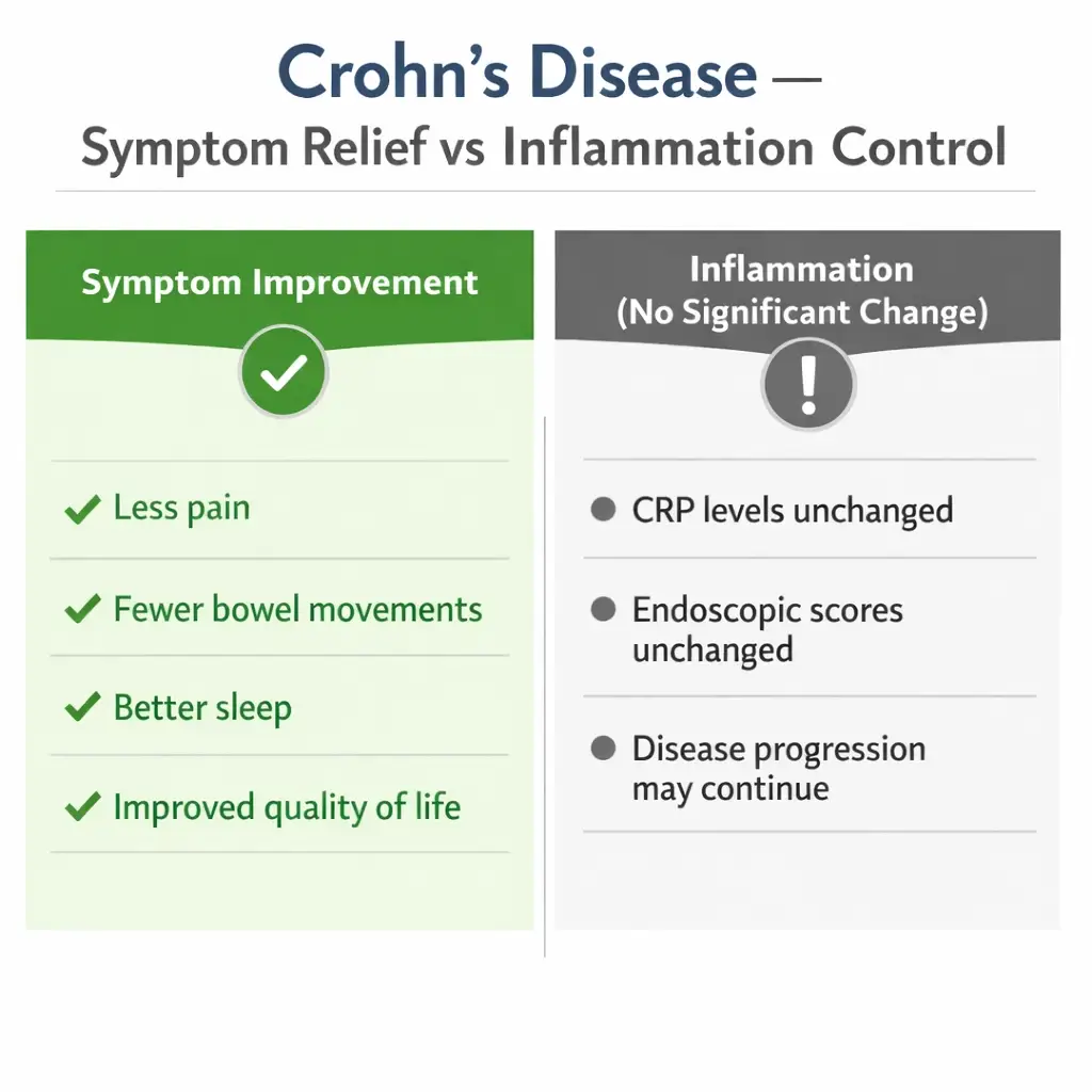 Crohn’s disease symptom relief vs inflammation cannabis clinical endoscopic response infographic