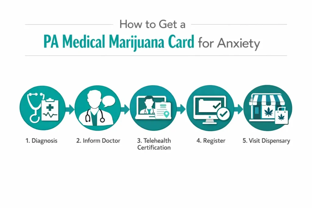 how to get medical marijuana card Pennsylvania anxiety step by step infographic