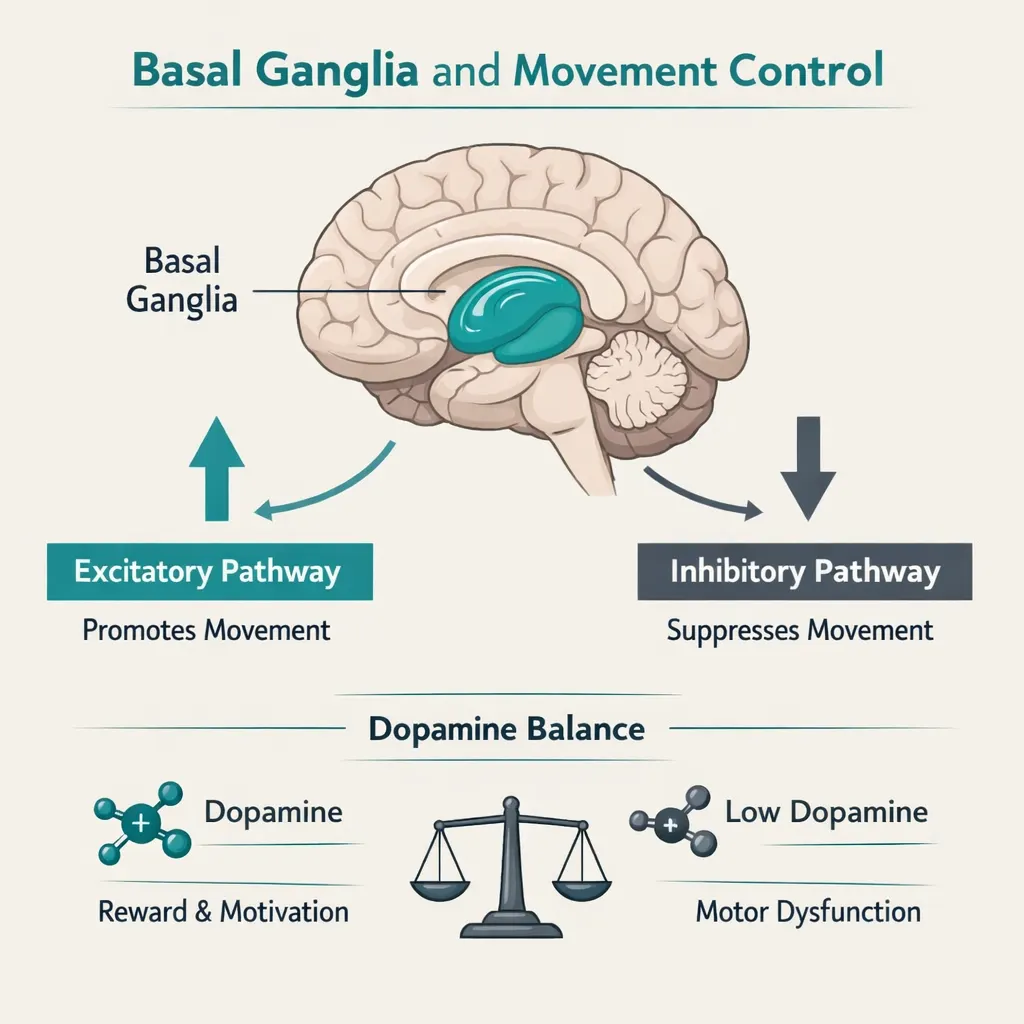 basal ganglia brain movement control dopamine diagram