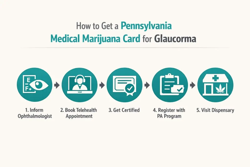 how to get medical marijuana card Pennsylvania glaucoma step by step process infographic
