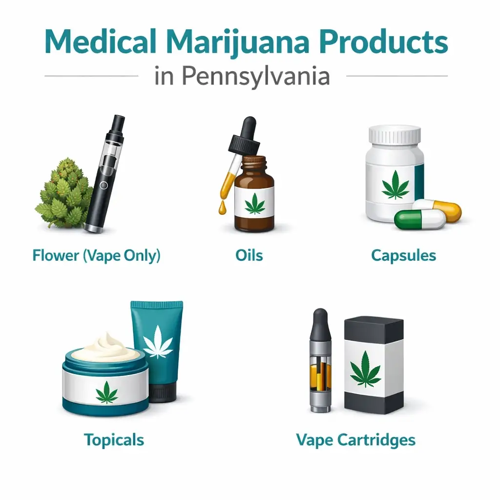 medical marijuana product types Pennsylvania flower oil capsule infographic