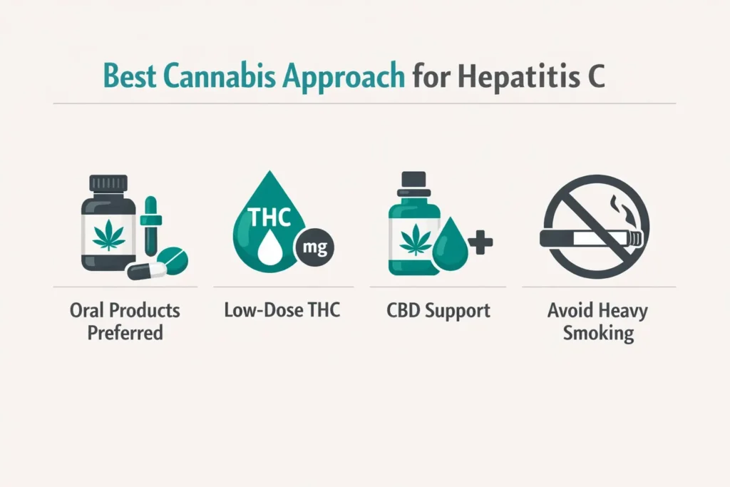best cannabis approach hepatitis C oral low dose THC CBD infographic