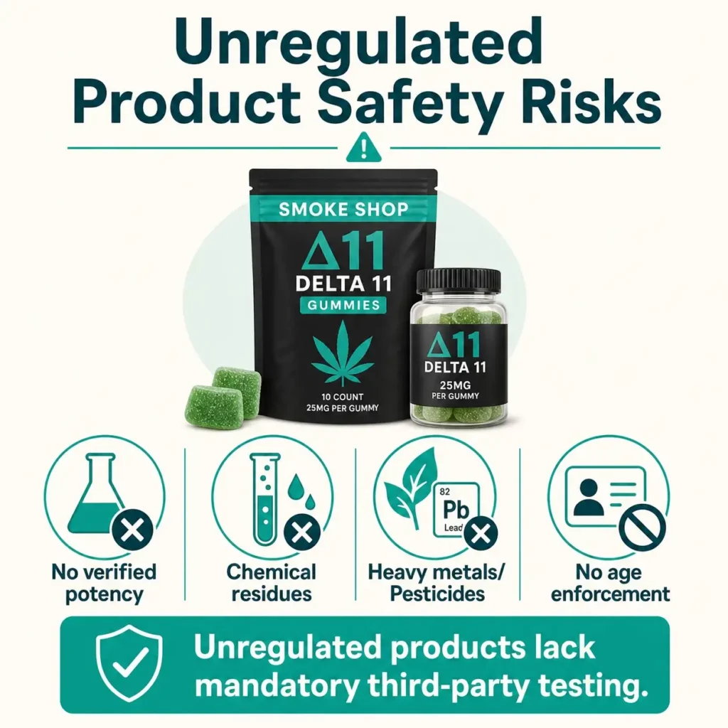 unregulated delta 11 product safety risks infographic