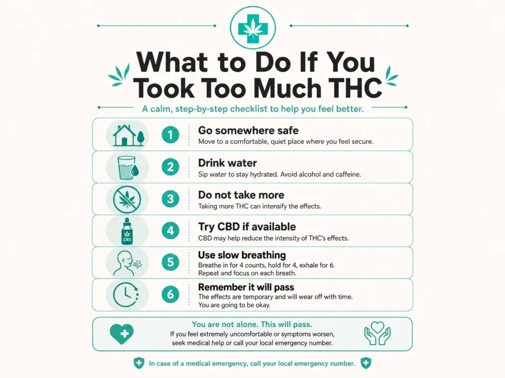 what to do if you took too much thc infographic