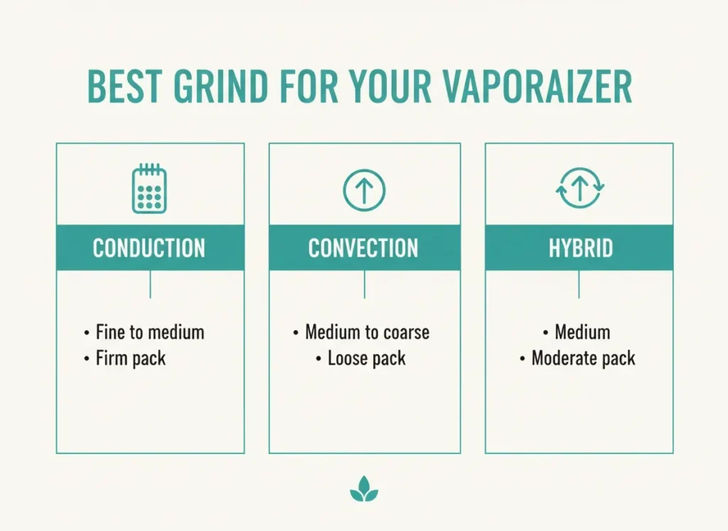 best grind consistency for conduction and convection vaporizers infographic