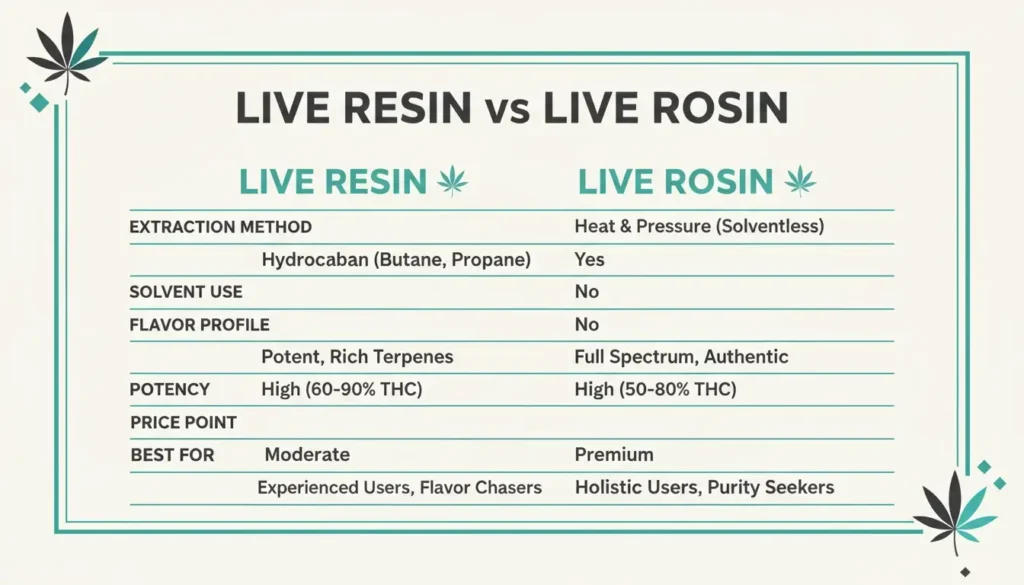 live resin vs live rosin side by side comparison infographic