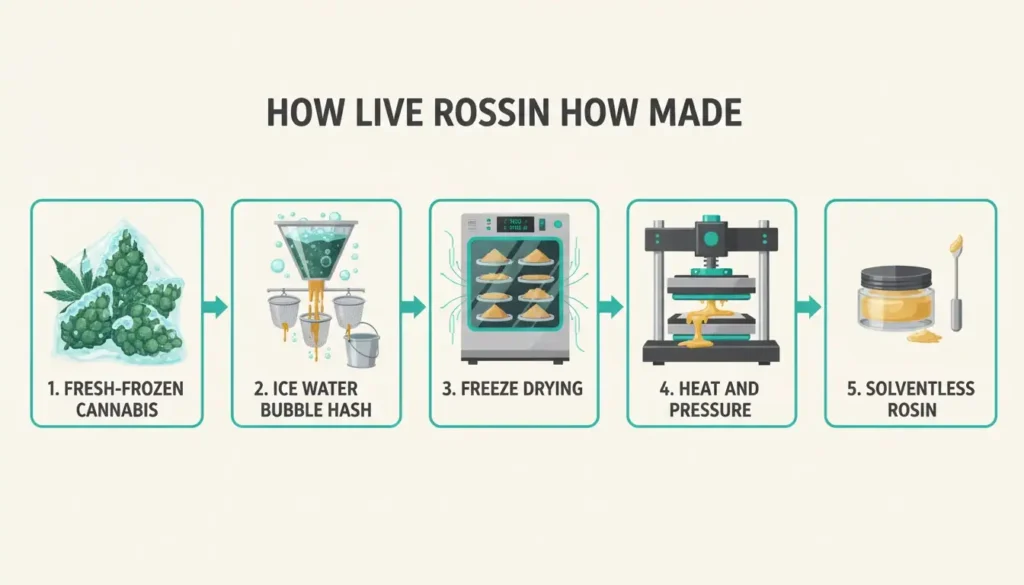 how live rosin is made using heat and pressure infographic