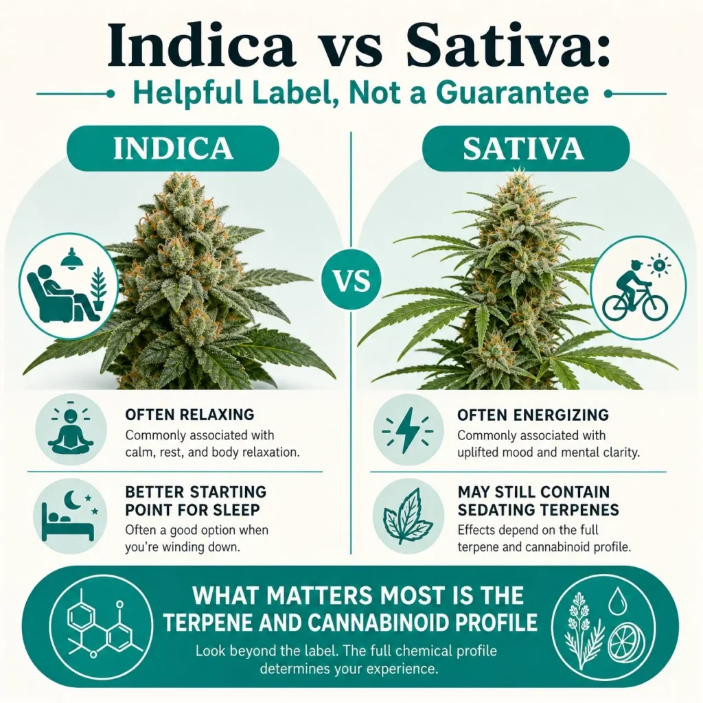 indica vs sativa for sleep terpene profile infographic