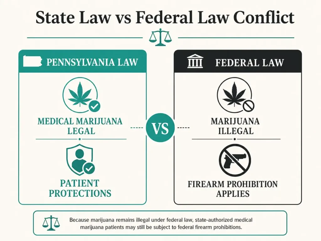 state vs federal marijuana gun law conflict pennsylvania infographic