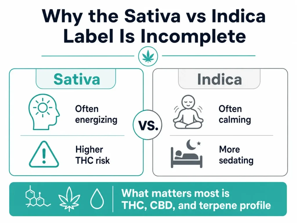 why indica vs sativa labels are incomplete for anxiety infographic