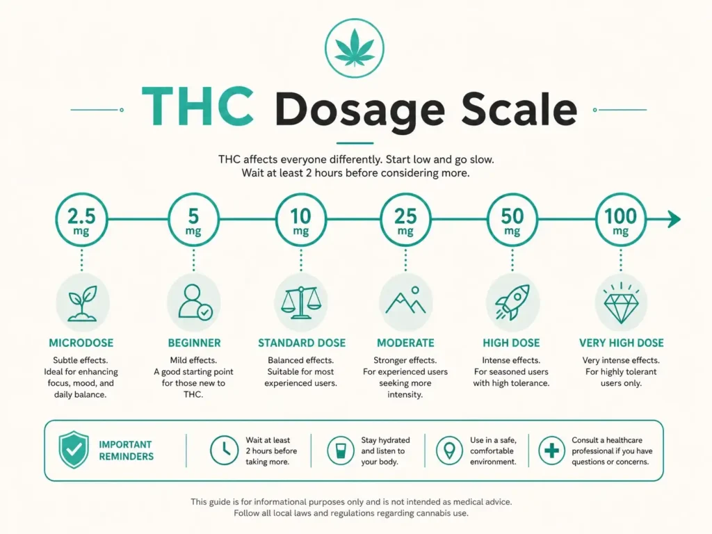 thc dosage scale 2.5 mg to 100 mg infographic